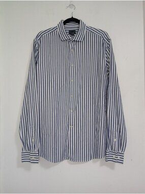 H&M Premium Cotton Shirt Button-Down  Size XL Blue & White Striped Long Sleeve